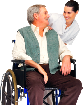 nurse and elderly man in a wheelchair
